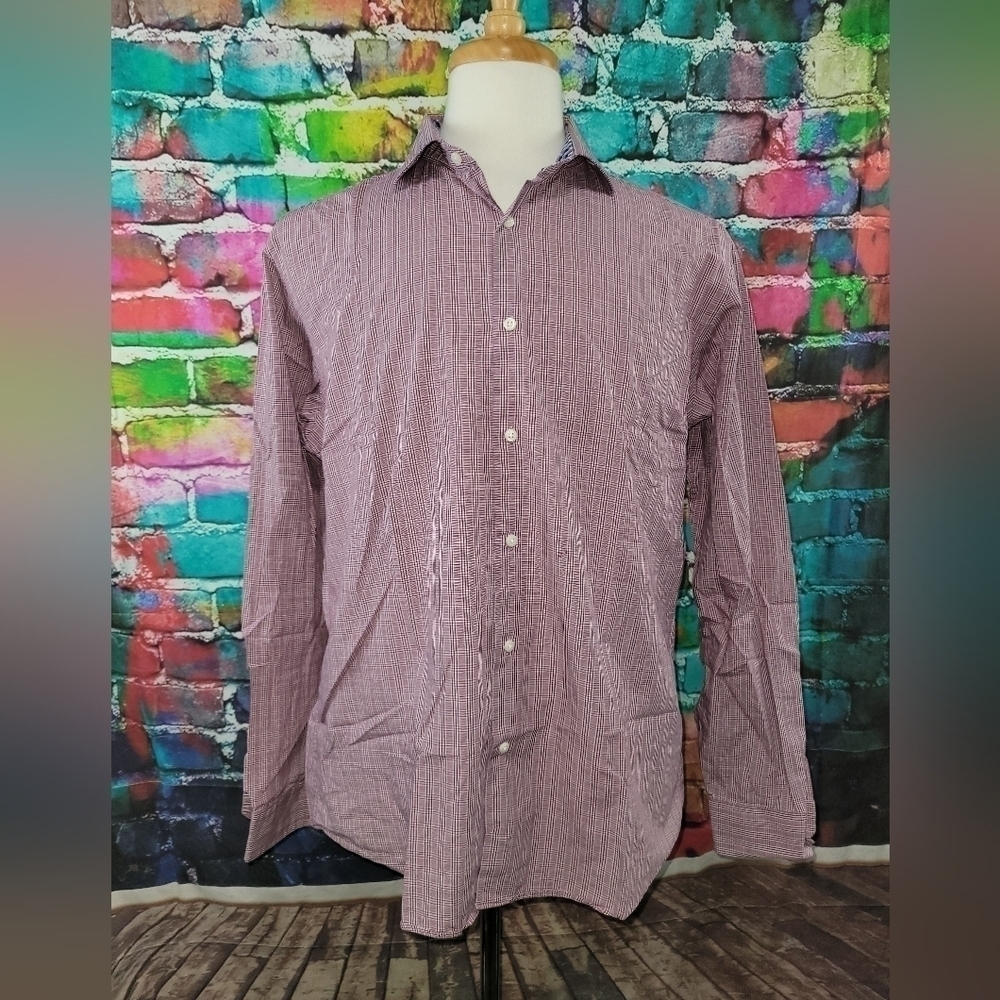 𝅺ben Sherman Plaid Button Down Long Sleeve Plaid Maroon/White